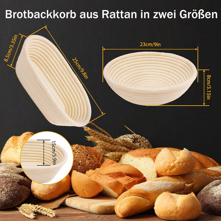 2er-Set Gärkörbchen, Gärkorb, Runde und Ovale Gärkorb Zum Brotbacken-Set, Brotkorb Mit Brotmesser mi
