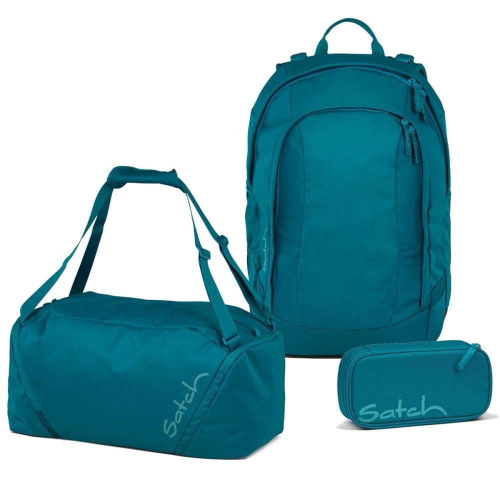 Satch Air Schulrucksack Set 3tlg. inkl. Schlamperbox und Sporttasche Deep Petrol, Deep Petrol