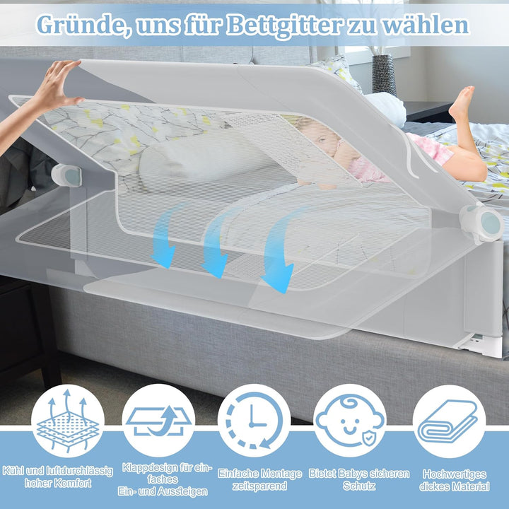 TATIVALO Bettgitter Bettschutzgitter 200 cm Rausfallschutz Bett, Bettschutzgitter Klappbar, Babybett