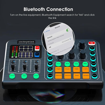 Live-Soundkarte, Bluetooth-Audio-Mixer-Board mit 15 Soundeffekten, Externe Mobile Soundkarte für Liv