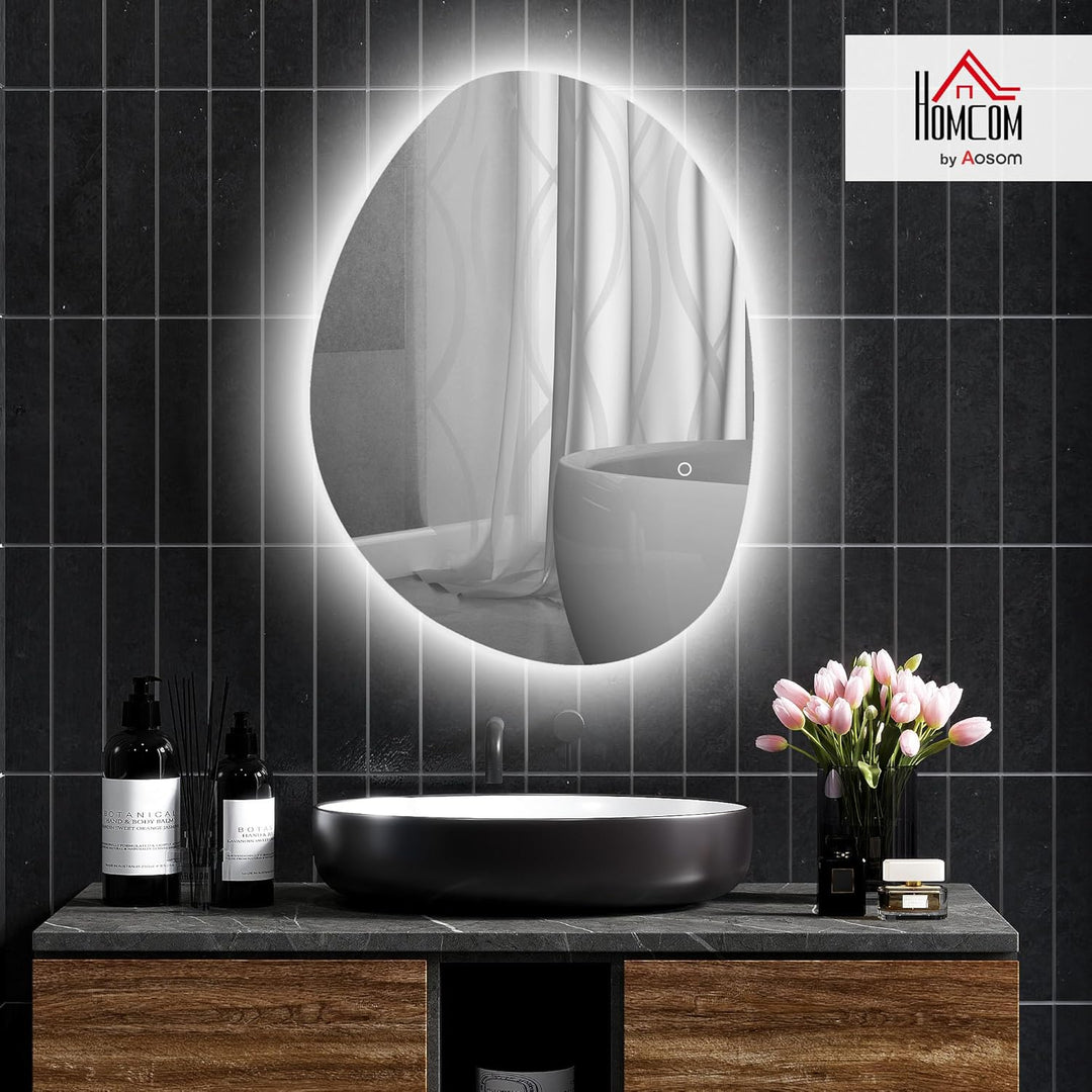 HOMCOM Badspiegel mit Beleuchtung 80 x 60 cm LED Badezimmerspiegel Dimmbar mit 3 Lichtfarben Touch-S