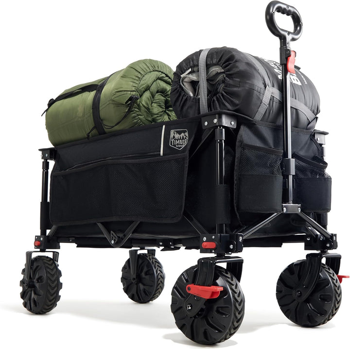TIMBER RIDGE XXL Bollerwagen Faltbar 200L Breite Reifen Strandwagen Klappbar mit Bremsen Seitentasch