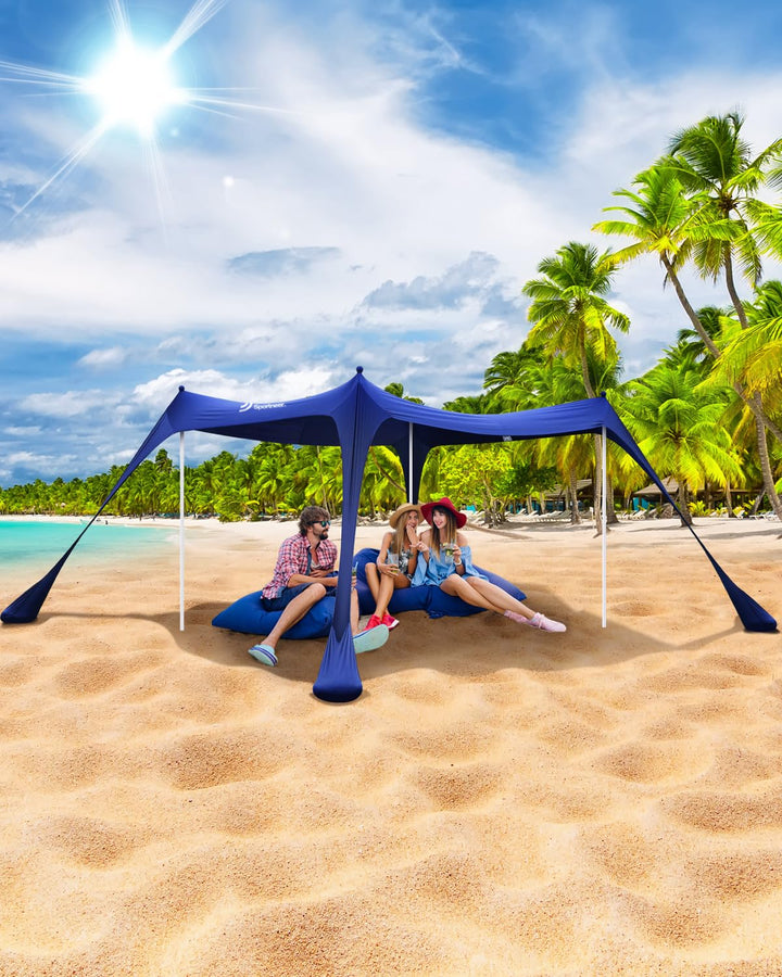 Sportneer Strandmuschel UV Schutz, Strandzelt 3m x 3m x 2m High UPF50+ mit 4 Alustangen 4 Sandsäcken