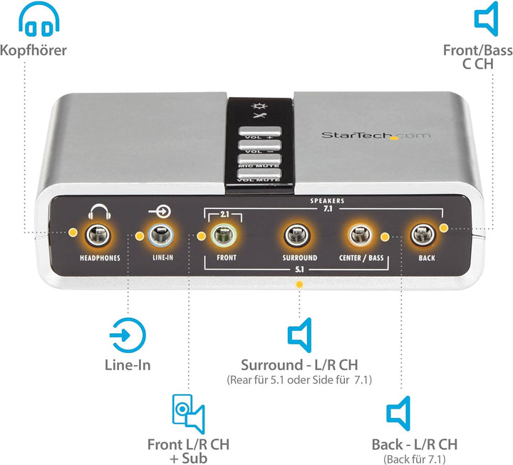 StarTech.com USB 2.0 Soundbox 7.1 Adapter - externe USB Soundkarte mit SPDIF Didital Audio - Externa
