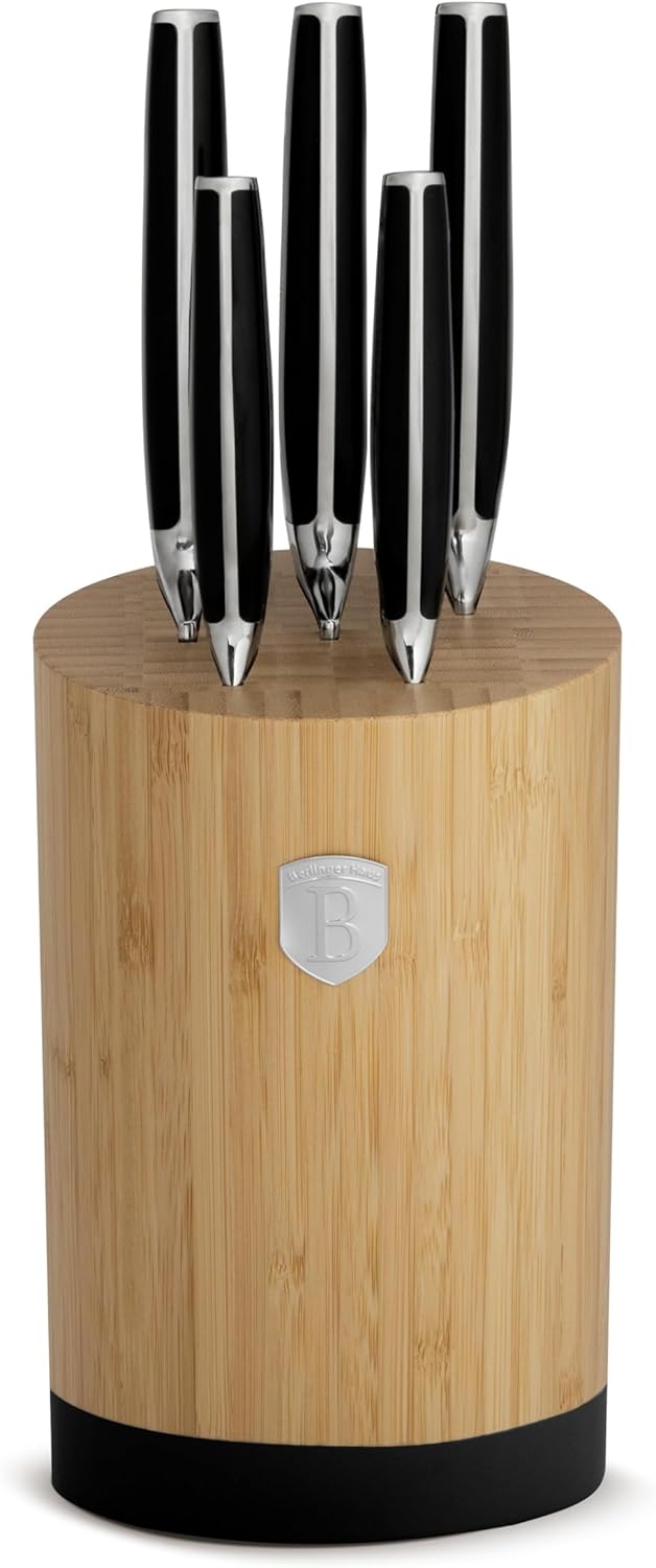 Berlinger Haus Messerset mit Ständer BAMBOO 6-tlg. Black Silver Collection BH-3136