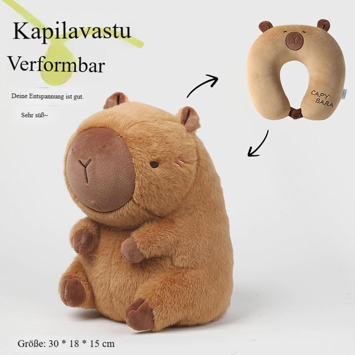 Capybara Nackenkissen, Kinder Reisekissen mit Capybara-Plüschtier, 2-in-1 Verwandlungsfähiges Wasser