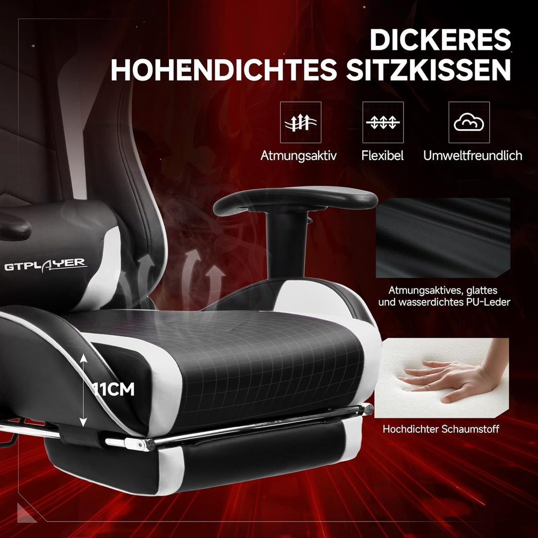 GTPLAYER Gaming Stuhl mit Fussstützen Lautsprecher Bluetooth, Gamer Stuhl Ergonomischer Computerstuh