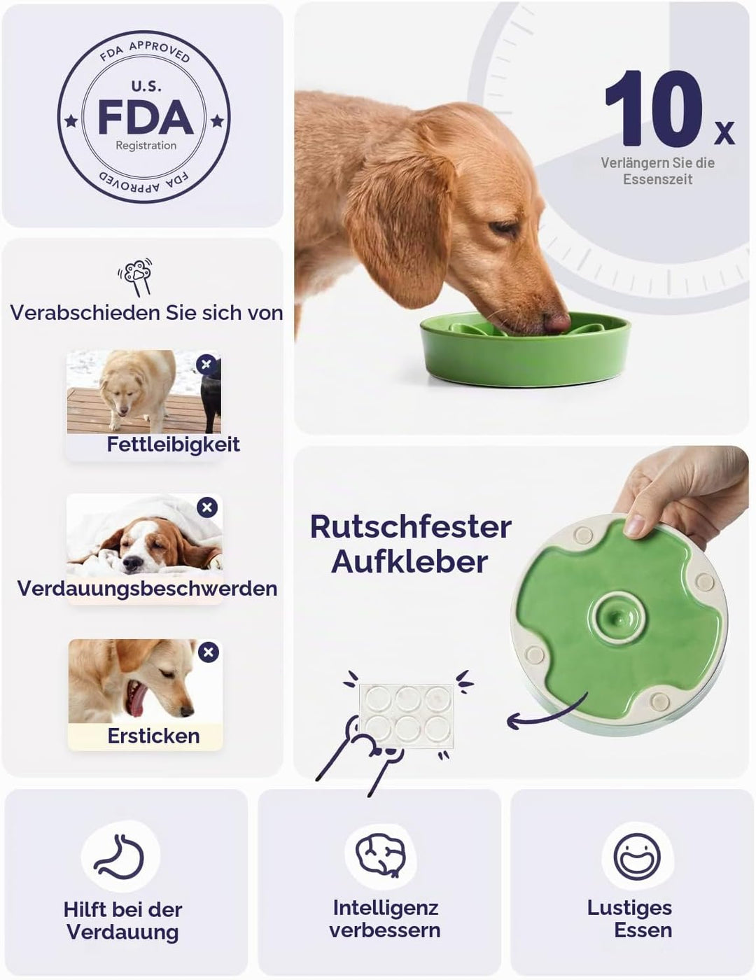 LE TAUCI Hundenapf aus Keramik, Antischlingnapf für Mittelgrosse und Kleine Hunde, Langsam Fressen u