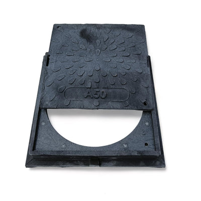 Varile 38 cm Schachtabdeckung Schwarz DN 315 Kunststoff Belastbar bis 5 t Klasse A50, Schwarz