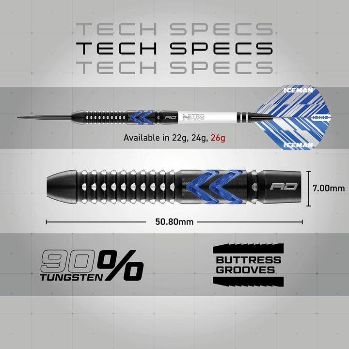 RED DRAGON Gerwyn Price Blue Ice SE - Tungsten Professional Darts Set with Flights and Nitrotech Sha