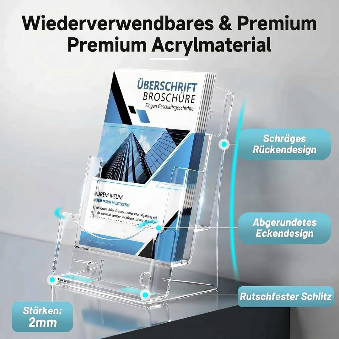Viymgit Prospekthalter A4, 3 Etagen Transparenter Acryl DIN A4 Prospektständer, Broschürenhalter im