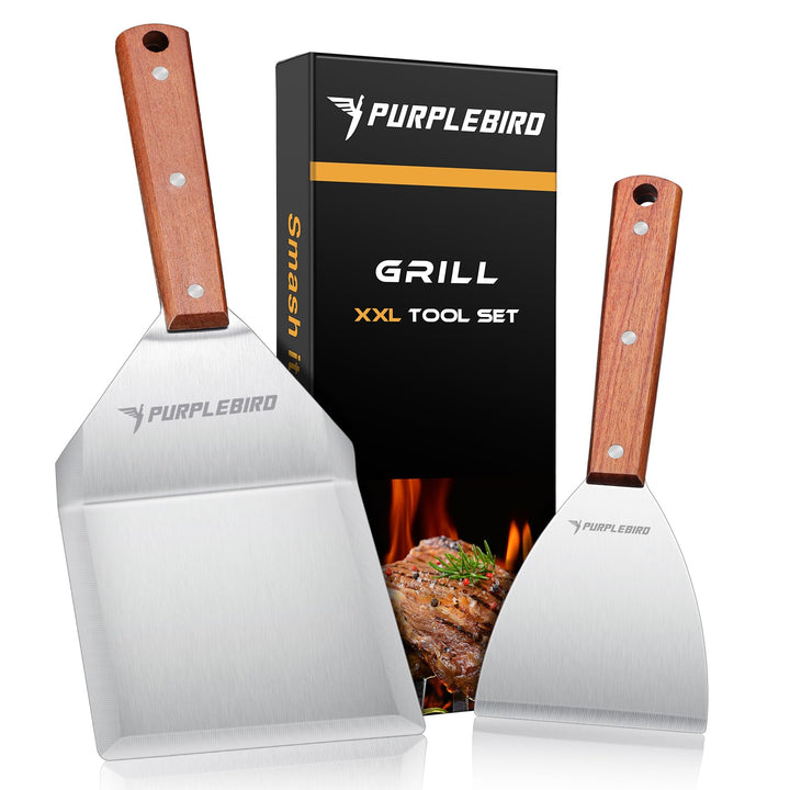 PURPLEBIRD Grillspachtel Set aus Edelstahl, Plancha Spachtels Set mit Gross Grillwender für Smash Bu