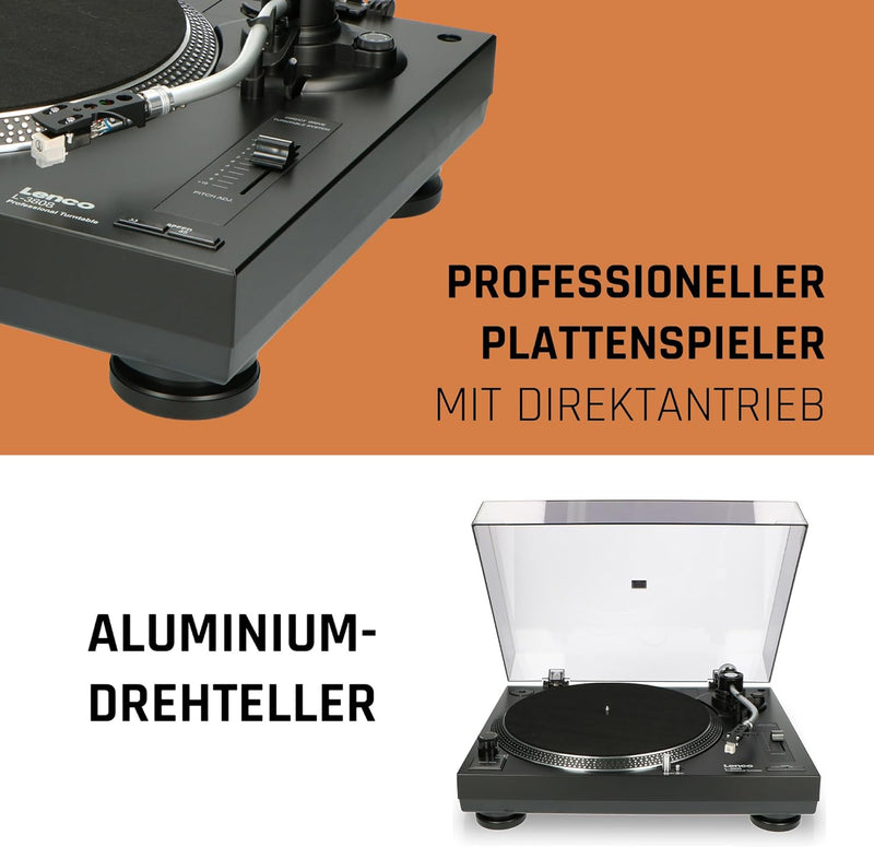 Lenco L-3808 USB DJ-Plattenspieler mit Direktantrieb - 33/45 U/min - Pitch-Control - Magnet-Tonabneh