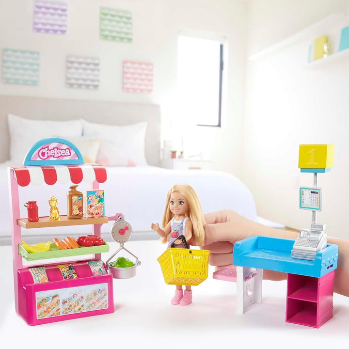 Barbie GTN67 - Chelsea-Karrierepuppe Blonde Chelsea-Puppe und Supermarkt Spielset, Spielzeug ab 3 Ja
