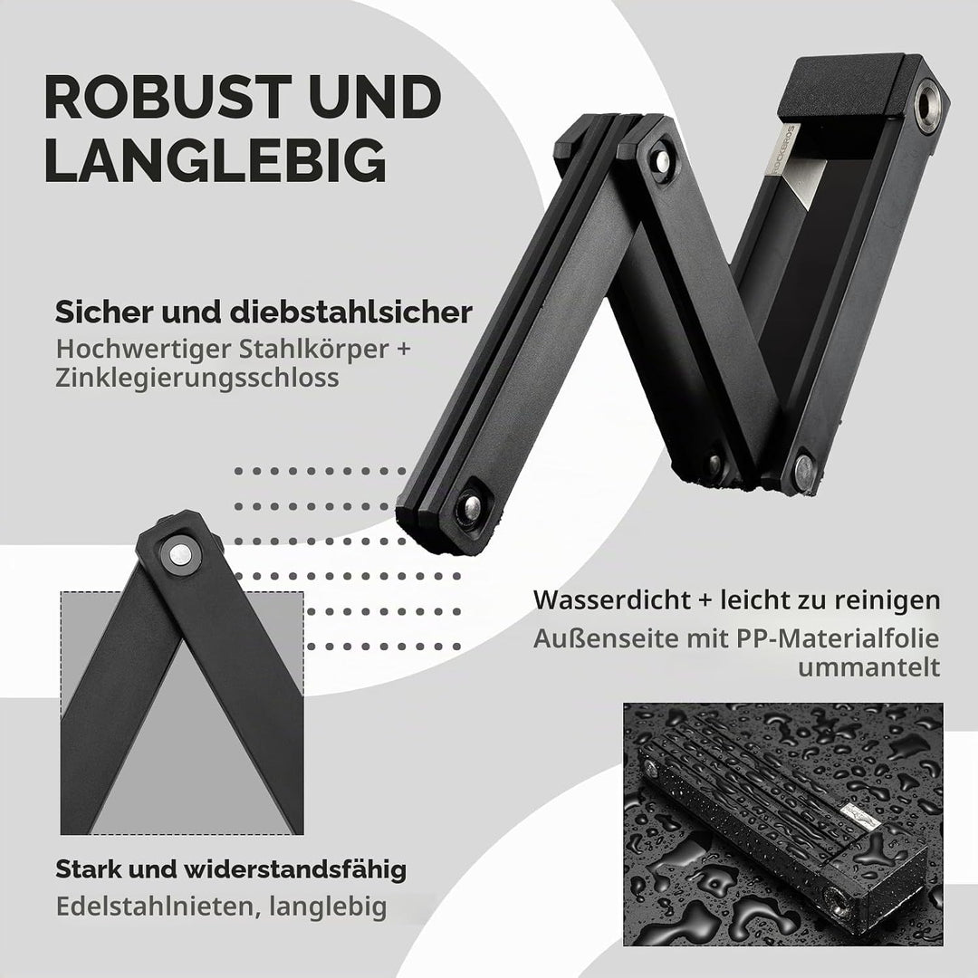 ROCKBROS Faltbares Fahrradschloss mit Diebstahlschutz, Faltschloss mit Halterung Schlüssel langlebig