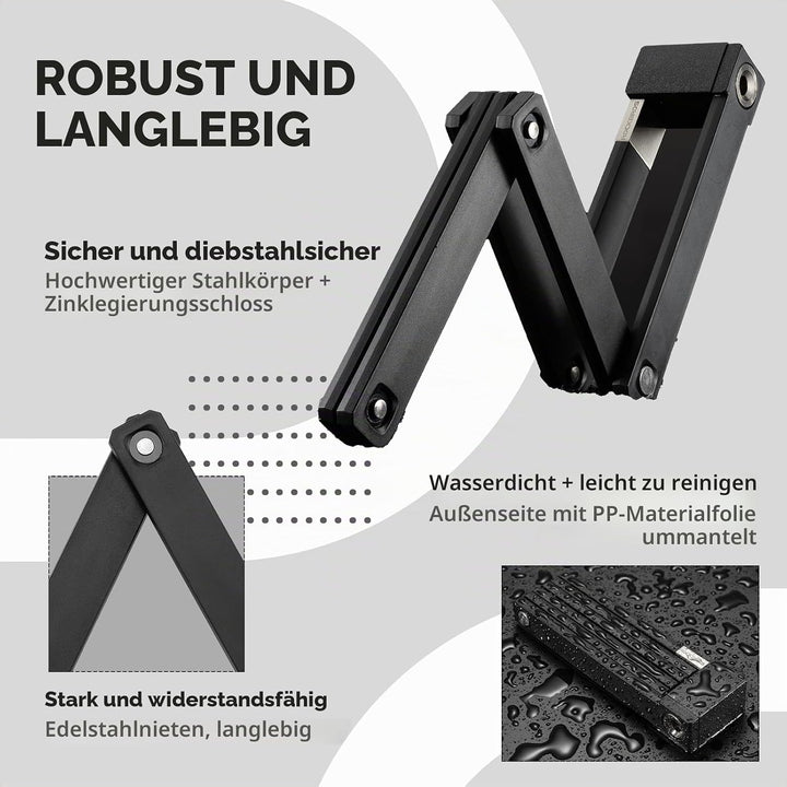 ROCKBROS Faltbares Fahrradschloss mit Diebstahlschutz, Faltschloss mit Halterung Schlüssel langlebig