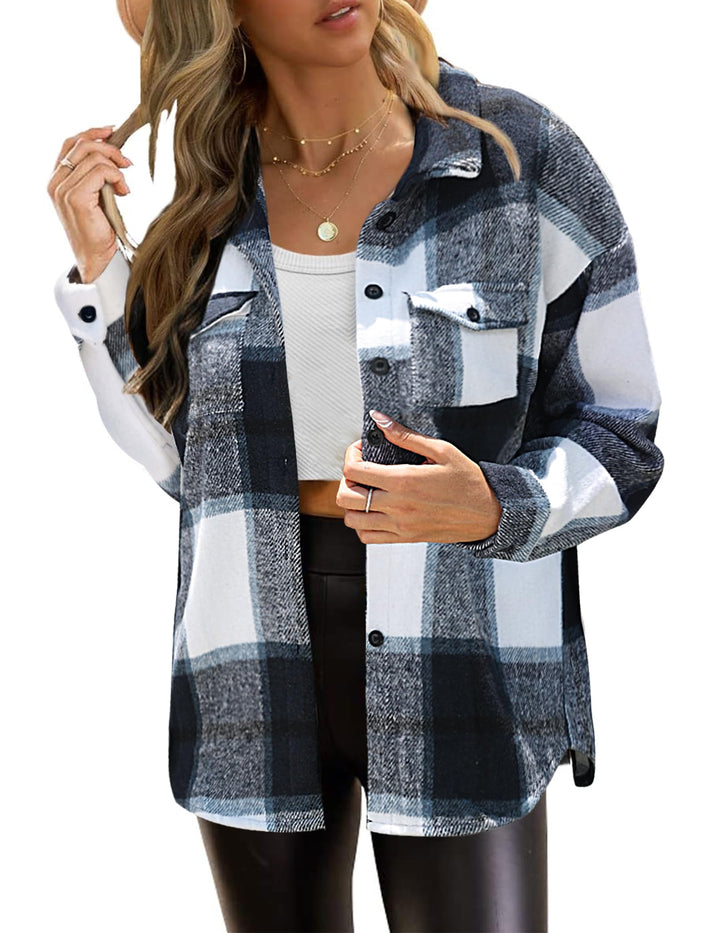 Zeagoo Damen Hemdjacke Karierte Jacke Langarm Loose Shacket Flanell Hemdbluse mit Knöpfen Übergangsj