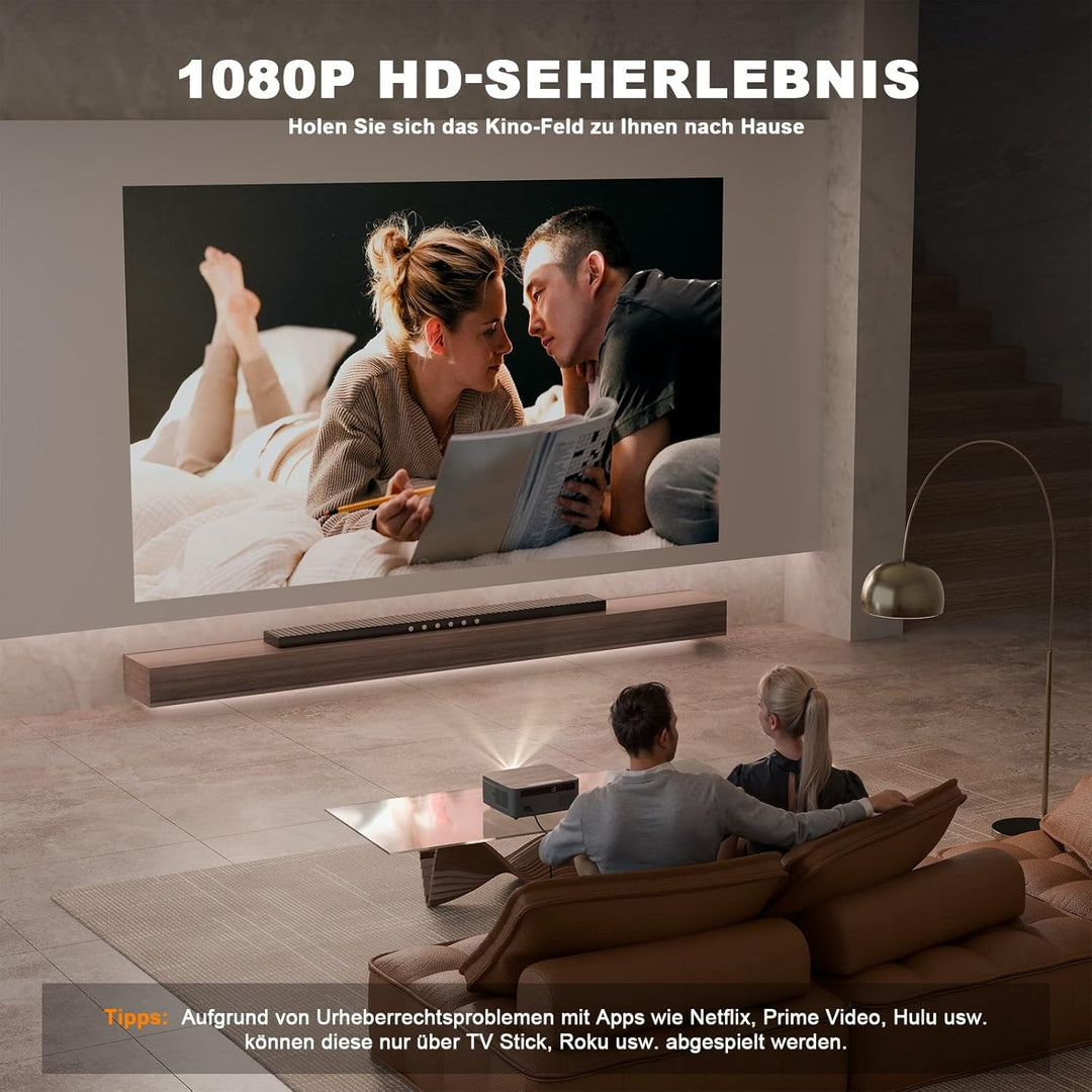 Beamer【Autofokus/Trapezkorrektur】 Projektor 1080P Full HD 30000L WiFi6 Bluetooth 4K Unterstützt, VOP