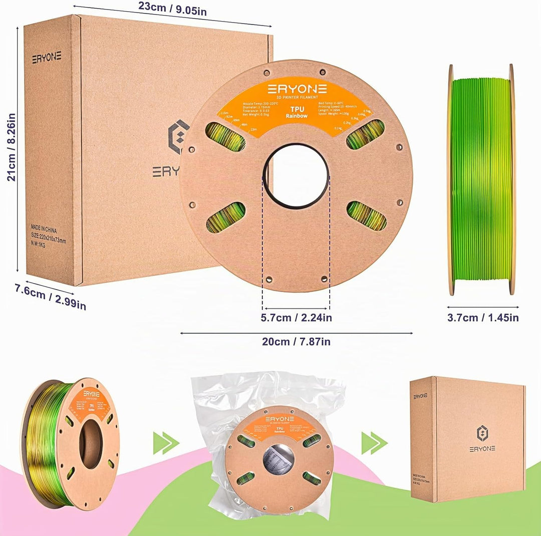 ERYONE TPU Filament 1.75mm, 3D Drucker Filament,Flexible TPU Weiches Filament, TPU 95A, Massgenauigk