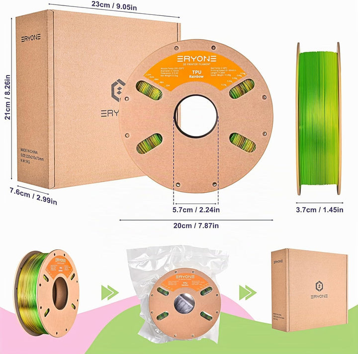 ERYONE TPU Filament 1.75mm, 3D Drucker Filament,Flexible TPU Weiches Filament, TPU 95A, Massgenauigk