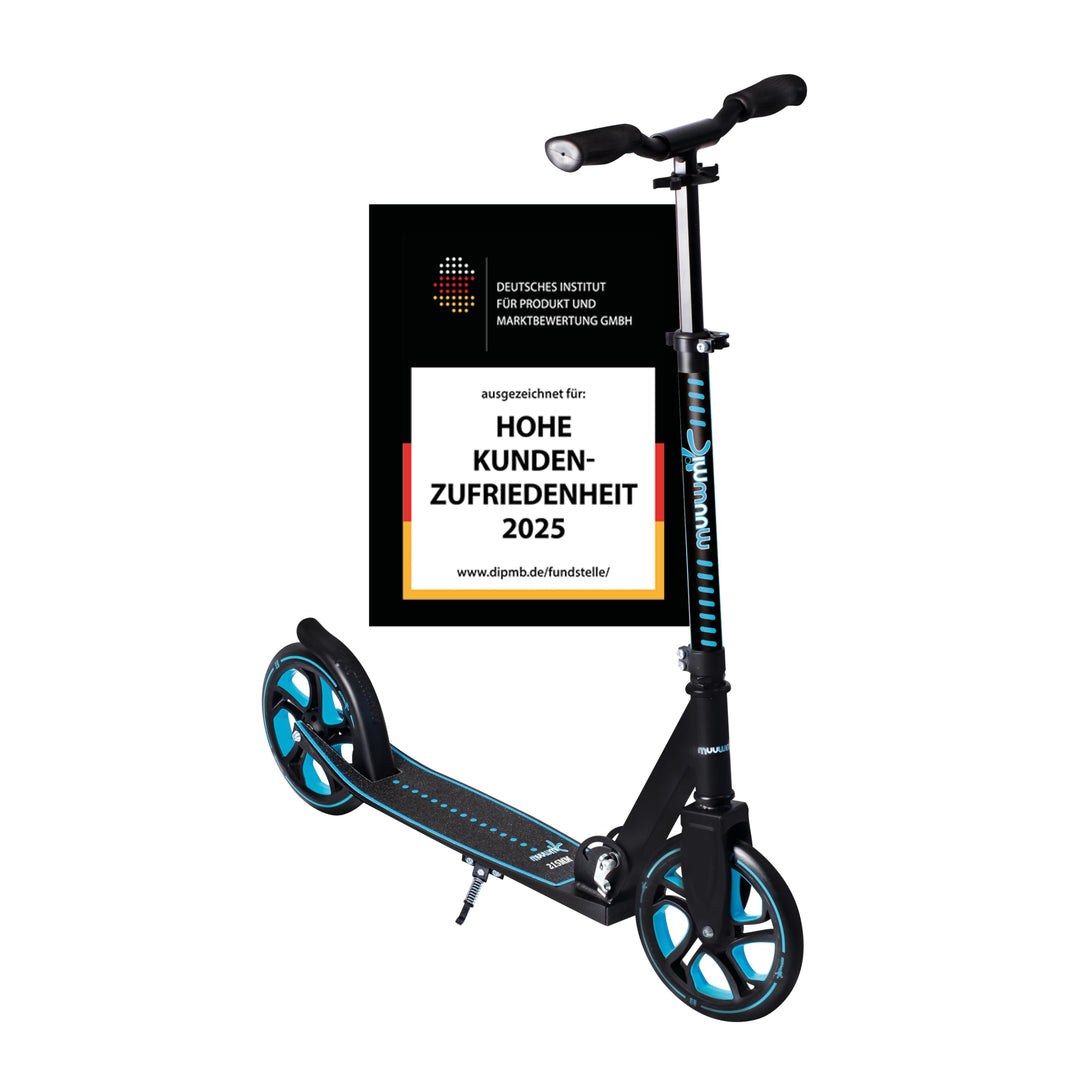 muuwmi Aluminium Scooter Pro – Tretroller, 215 mm, ABEC 7, für Kinder und Erwachsene, GS-geprüft, hö