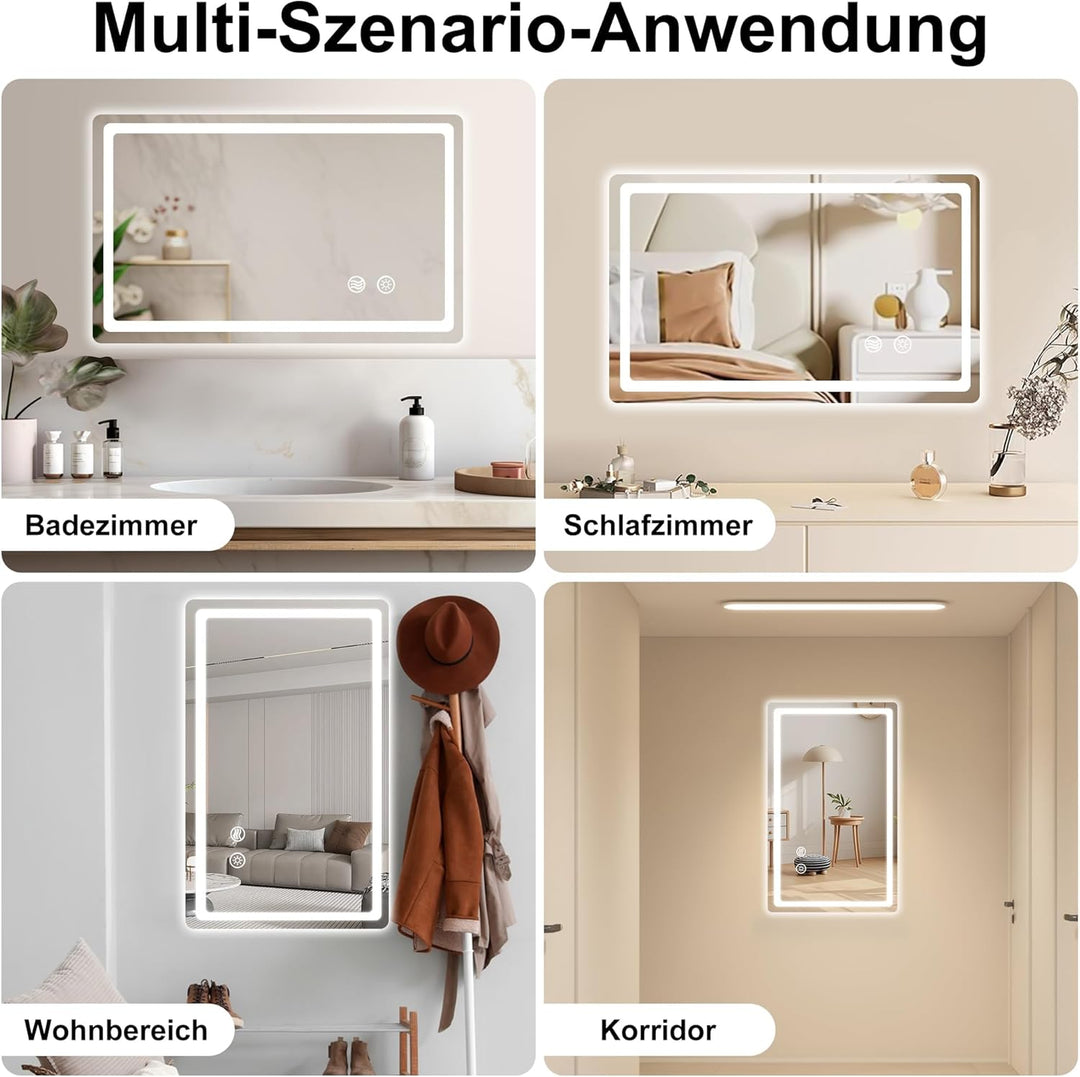 LED Badspiegel mit Beleuchtung 40x60cm, Wandspiegel für das Badezimmer mit Stecker, Touch-Schalter u