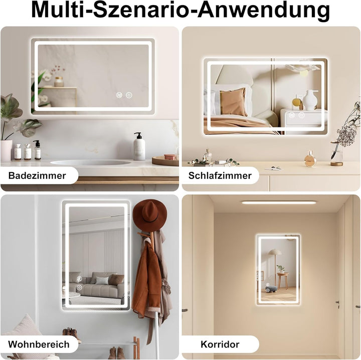 LED Badspiegel mit Beleuchtung 40x60cm, Wandspiegel für das Badezimmer mit Stecker, Touch-Schalter u