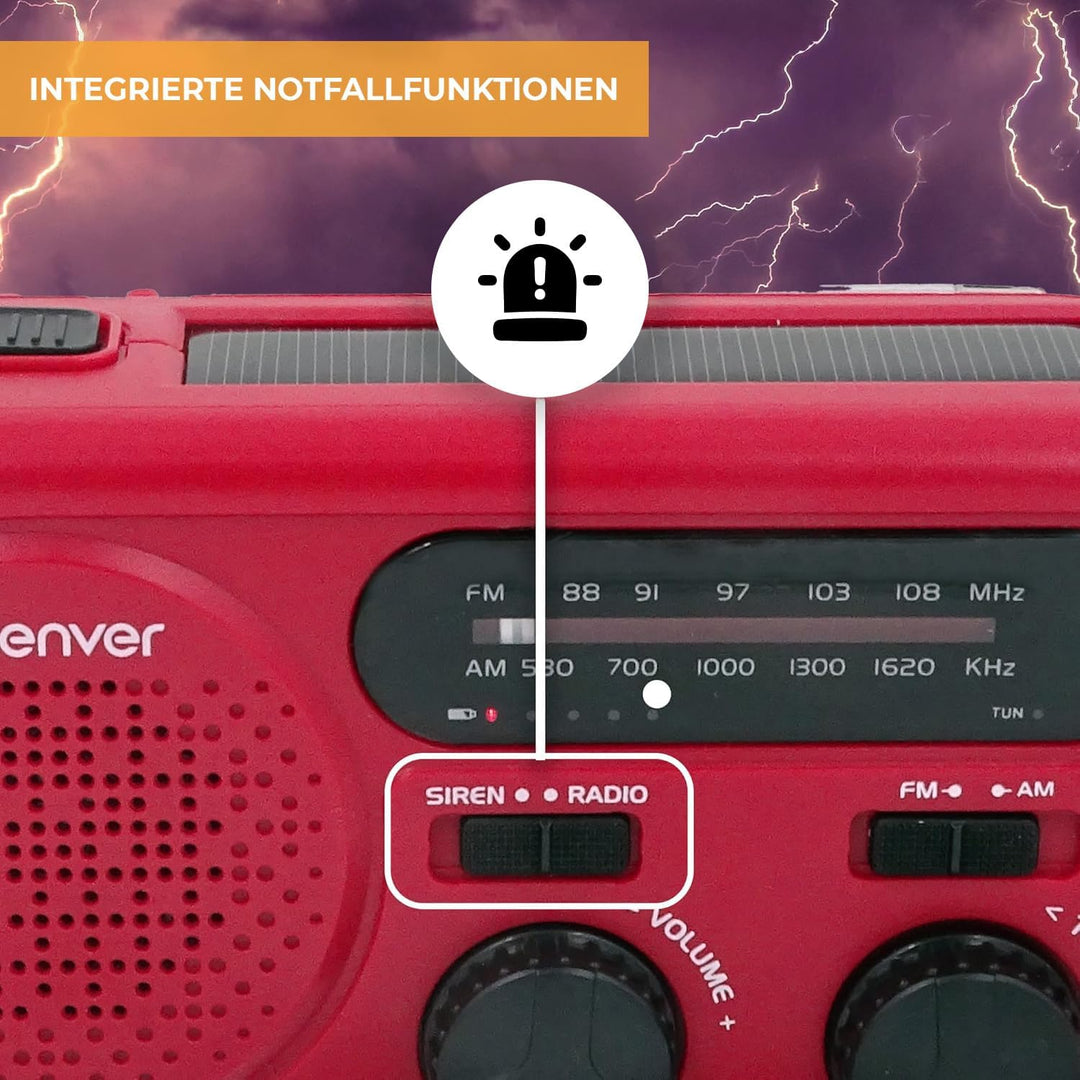 Denver SCR-2010MK2 Kurbelradio Notfallradio Solar – AM/FM Weltempfänger mit Handkurbel - Solarpanel