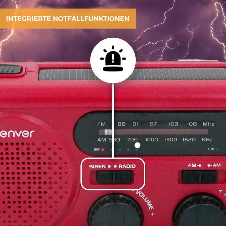 Denver SCR-2010MK2 Kurbelradio Notfallradio Solar – AM/FM Weltempfänger mit Handkurbel - Solarpanel