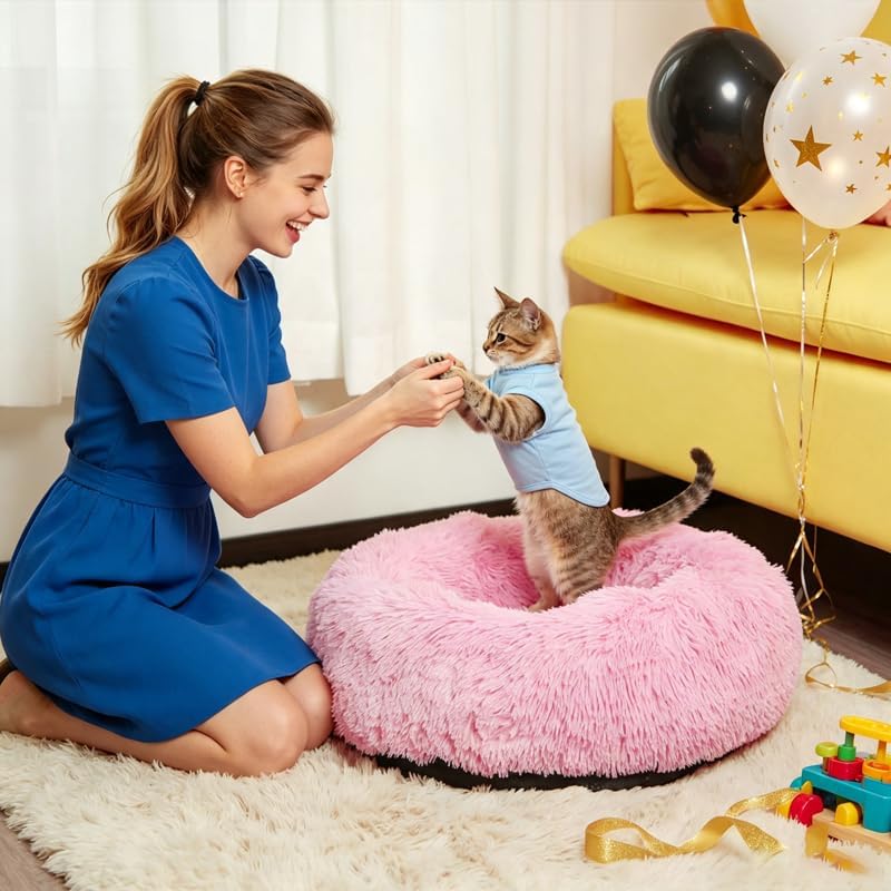 PETCUTE Hundebett Katzenbett Flauschige Marshmallow Katzen Bett Waschbar Runde Katzenkörbchen Weiche