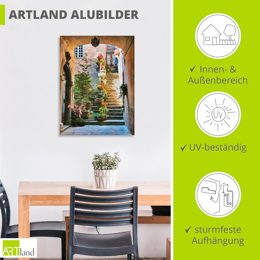 ARTland Wandbild Alu Verbundplatte für Innen & Outdoor Bild 45x60 cm Gemälde Architektur Blumen Ital