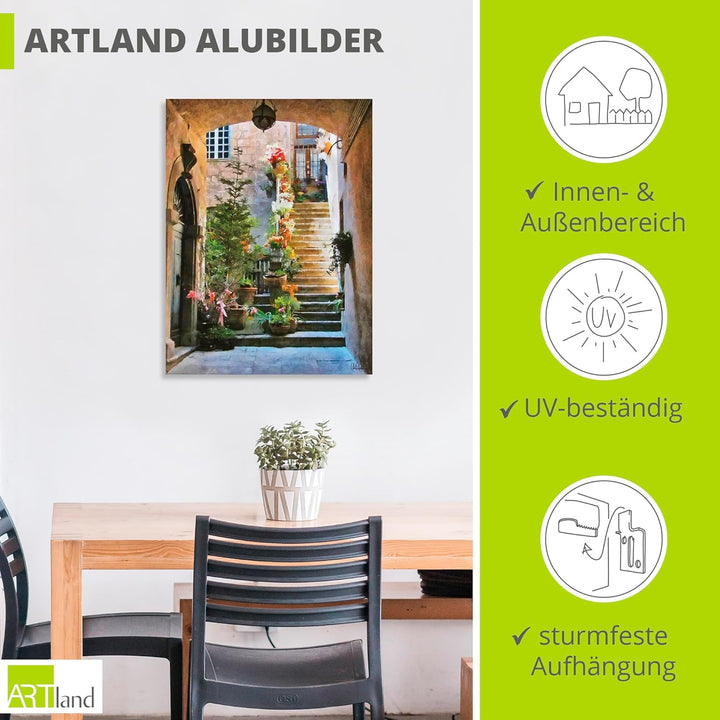 ARTland Wandbild Alu Verbundplatte für Innen & Outdoor Bild 45x60 cm Gemälde Architektur Blumen Ital