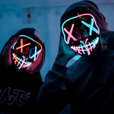 OUILA LED Halloween Maske, 2 Pack Neon Leuchtmaske mit 3 Leuchtmodi für Herren, Damen, Cosplay, Hall