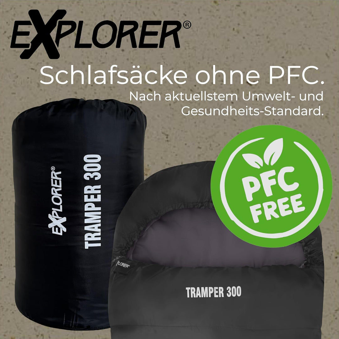 EXPLORER® Tramper 300 Schlafsack -16°C +13°C [300g/m²] 3 Jahreszeiten Leichter Mumienschlafsack für