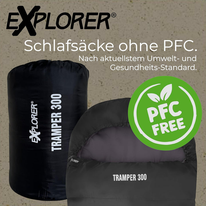 EXPLORER® Tramper 300 Schlafsack -16°C +13°C [300g/m²] 3 Jahreszeiten Leichter Mumienschlafsack für