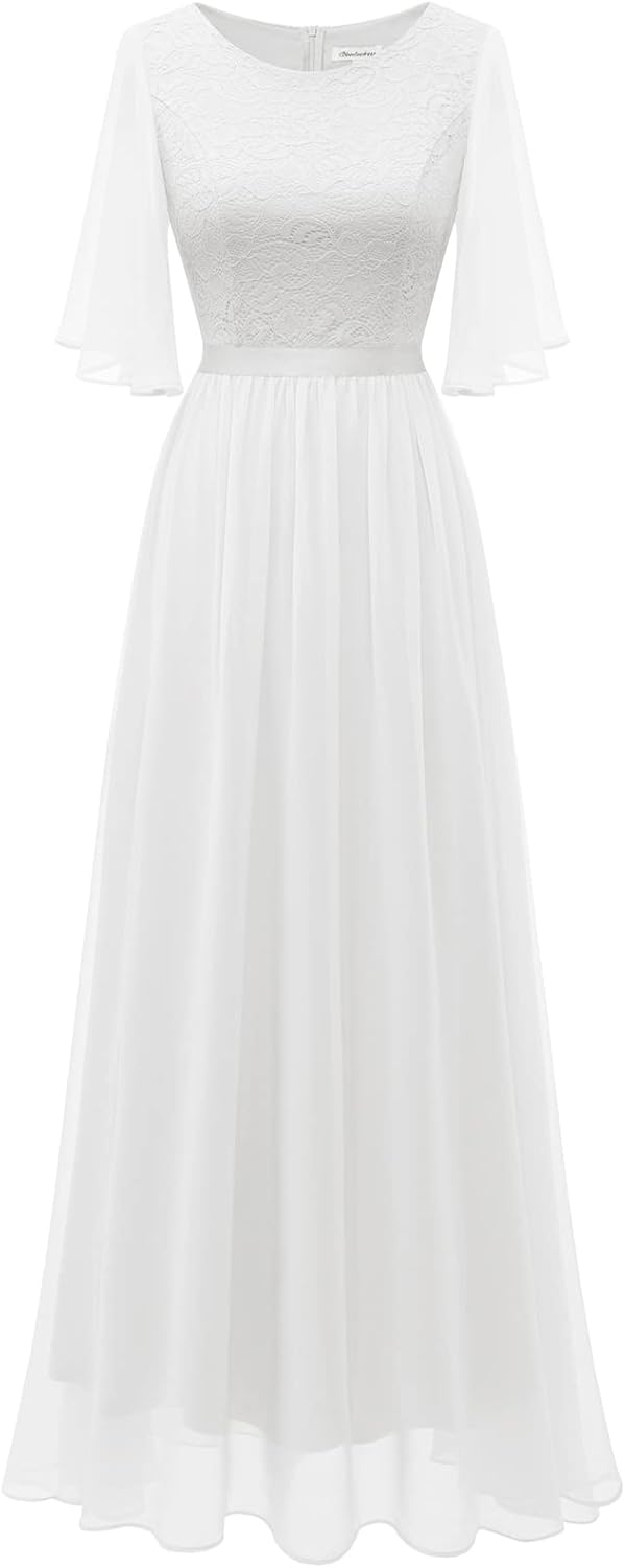 Bbonlinedress Abendkleider elegant für Hochzeit Spitzen Chiffon Ärmel Kleid festliches Brautjunferkl