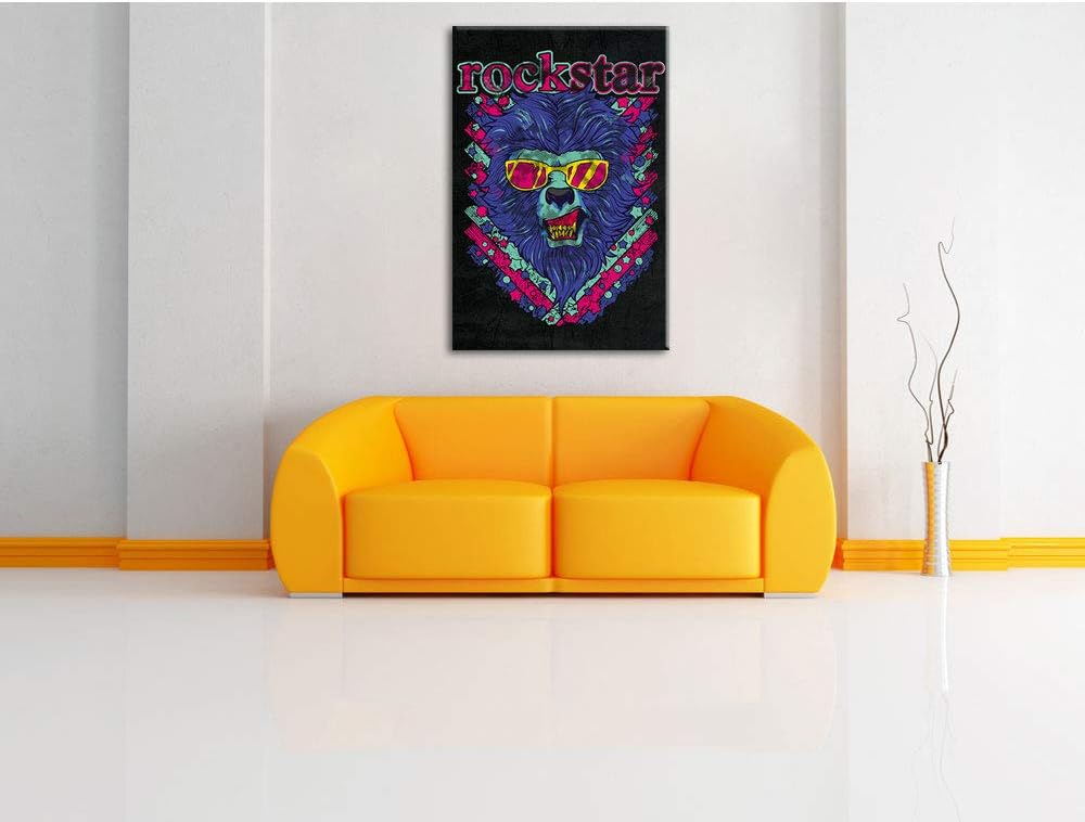 Dark Rockstar-lion black Leinwandbild Bild auf Leinwand, XXL riesige Bilder fertig gerahmt mit Keilr