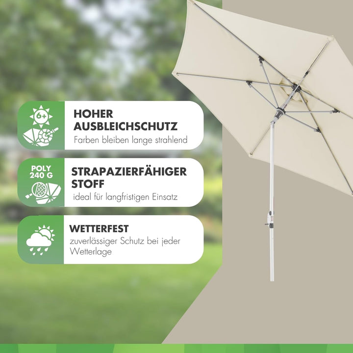 doppler Sonnenschirm AluPro Neo Kurbel 305cm I 6-eckiger Sonnenschirm für Balkon & Terrasse I Schirm