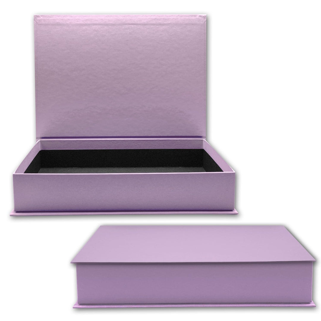 NEUSER PAPIER Geschenkbox mit Klappdeckel - 2 Stück - DIN A4 - Lila bezogen - innen schwarz kaschier