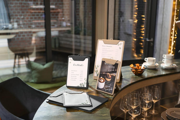 SIGEL Klemmbrett A5 dunkelgrau beige Aufstellfunktion | KB221, stabiles, stylisches Clipboard mit ed