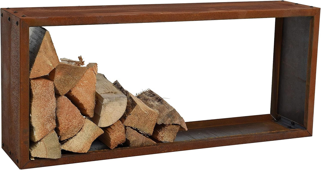 ESTEXO Kaminholzregal Brennholzregal Edelrost Feuerholzregal Rost Cortenstahl Holzregal Ablage Kamin