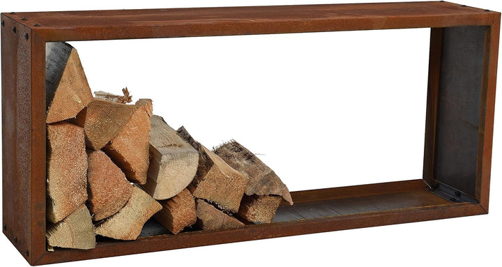 ESTEXO Kaminholzregal Brennholzregal Edelrost Feuerholzregal Rost Cortenstahl Holzregal Ablage Kamin