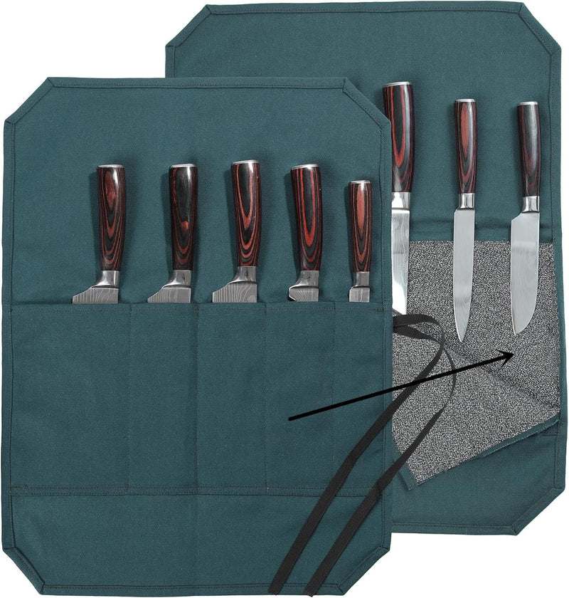 Denifiter Messer-Rolltasche für Köche, tragbarer Messerkoffer mit schnittfestem Material (Dunkelgrün