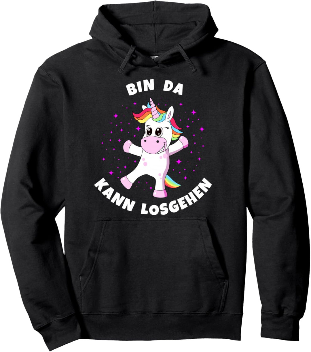 Einhorn Bin da kann losgehen lustiges Glitzer Damen Mädchen Pullover Hoodie