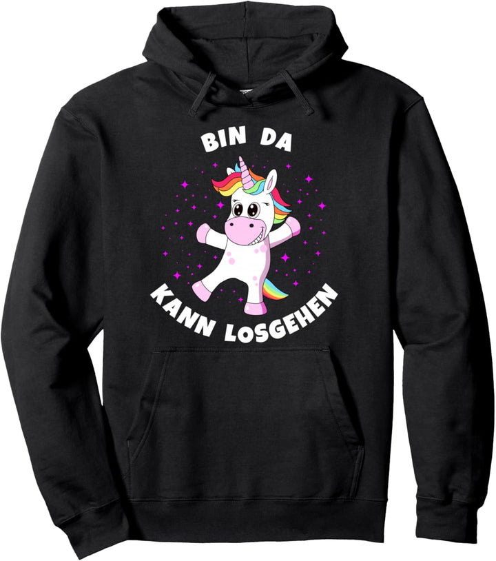 Einhorn Bin da kann losgehen lustiges Glitzer Damen Mädchen Pullover Hoodie