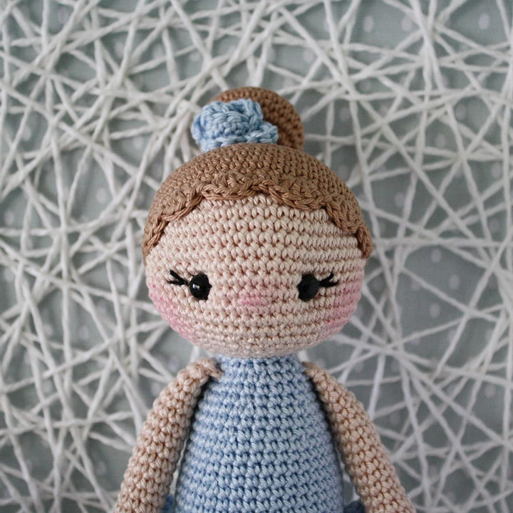 Häkelpuppe Ballerina aus Baumwolle super Geschenk für Kinder (Hellblau) | Amigurumi Puppe 23 cm – Ha