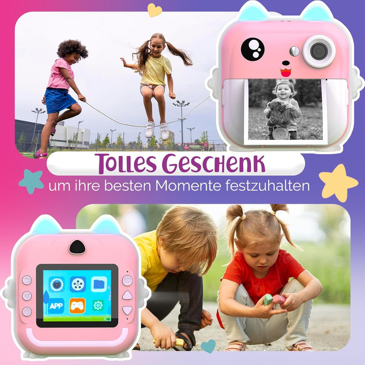 Sofortbildkamera Kinder – 1080P HD, 48 MP, 32-Gb-Karte, Bluetooth, Kostenlose App, 4 Rollen Druckpap