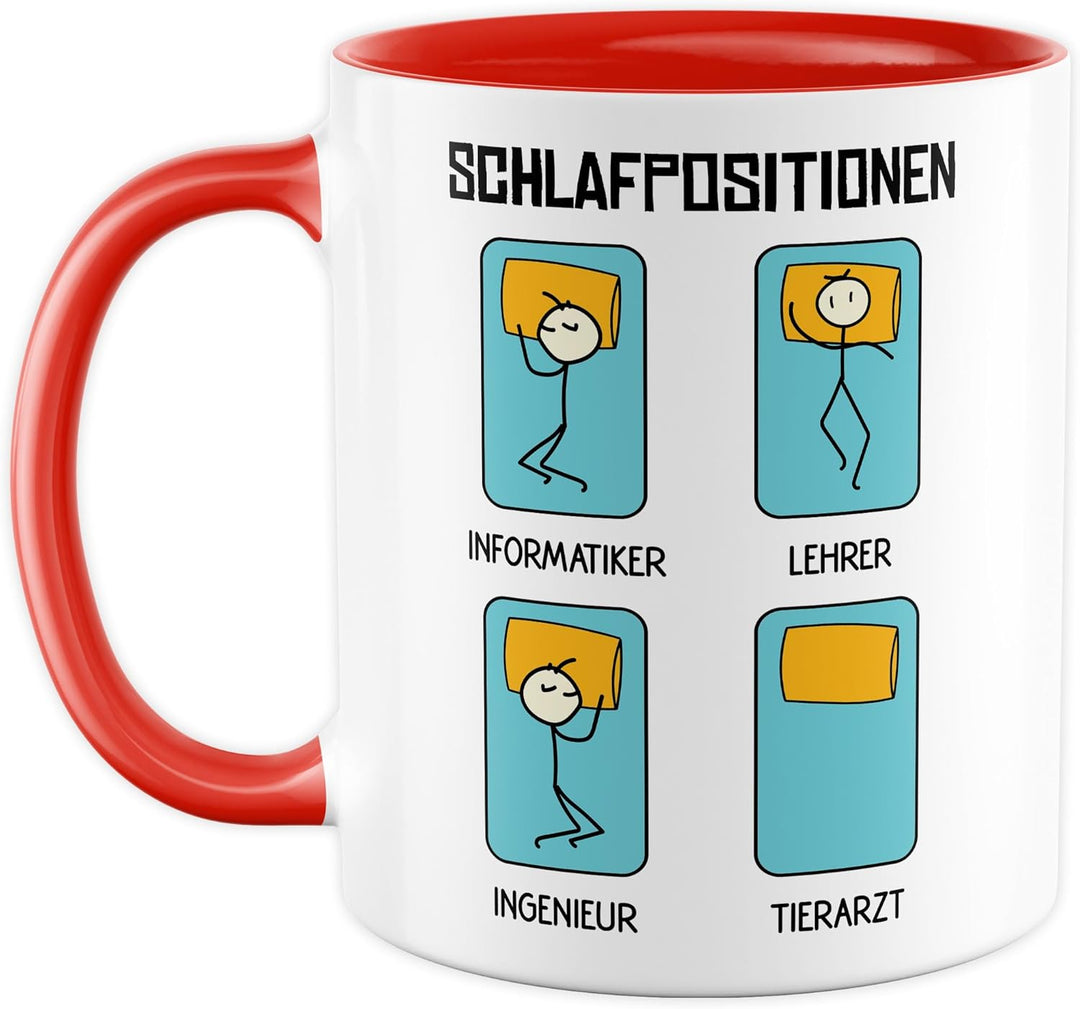Tasse Tierarzt Geschenk Schlafpositionen Informatiker Lehrer Ingenieur Tierarzt, Kaffeetasse Berufe