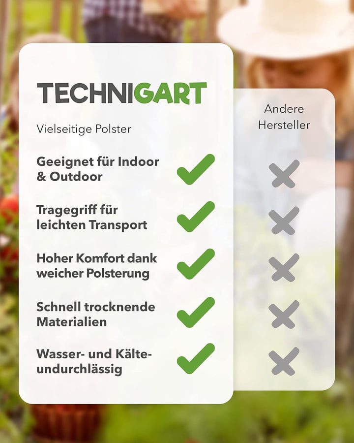 TECHNIGART Knie-Kissen für Indoor & Outdoor - Sitz-Polster für unterwegs, Garten-Arbeit, Camping, et