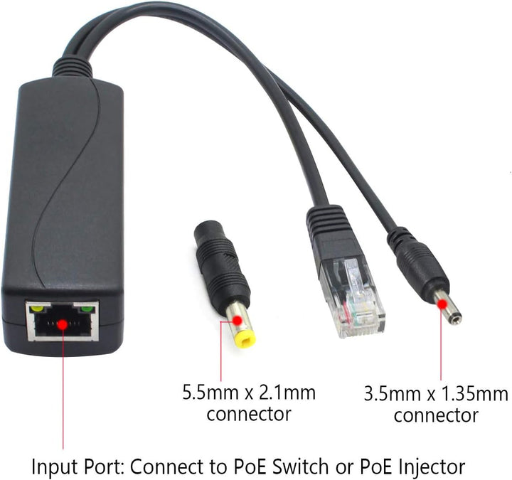 ANVISION 4er Pack 5V PoE Splitter, Adapter von 48 V auf 5 V, 2,4 A, Stecker 3,5 mm x 1,35 mm, 5,5 mm